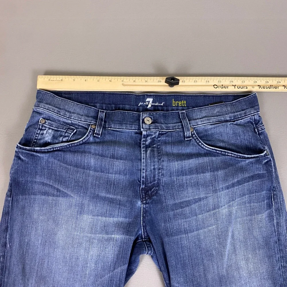 7 For All Mankind Brett Bootcut Jeans Men's Size 36x34 Blue Wash Denim Made USA